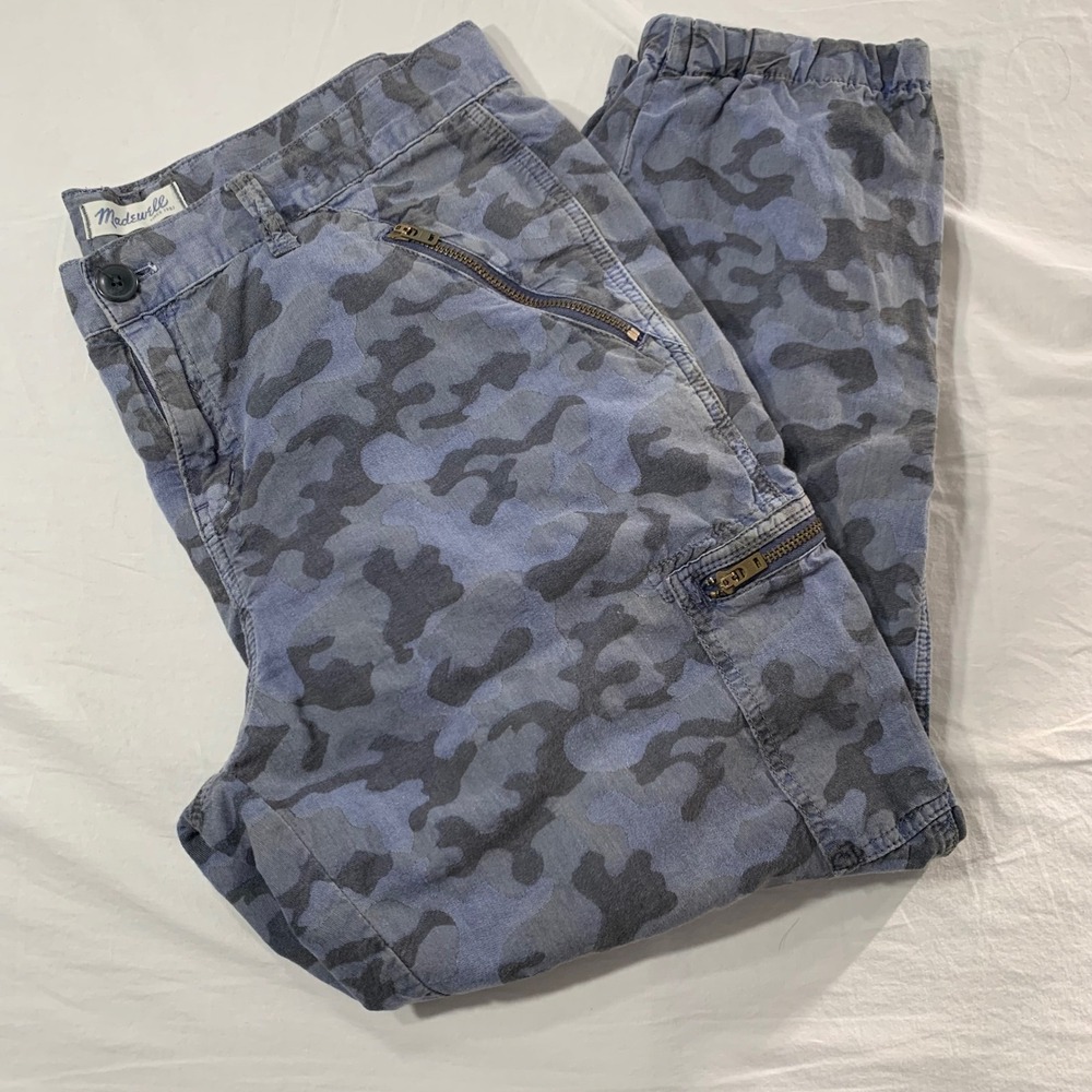 Madewell Women's Size 32 Blue‎ Camo Cargo Zipper Pockets Joggers A4964